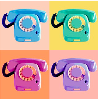 Telephone Poster in pop art style. Vintage colorful phones