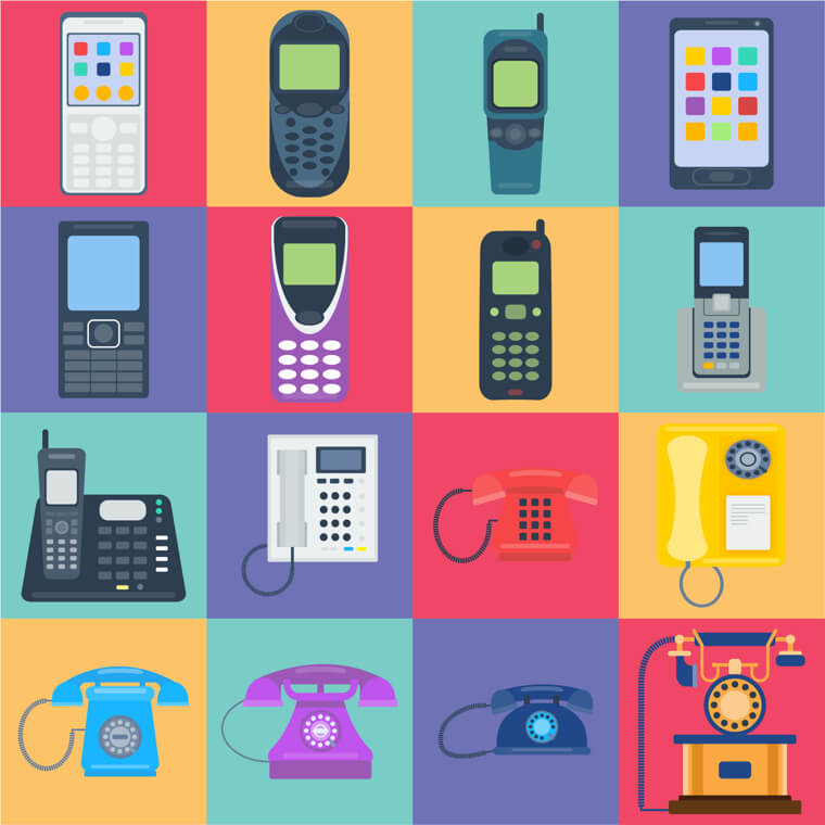 Illustration of different types of phones
